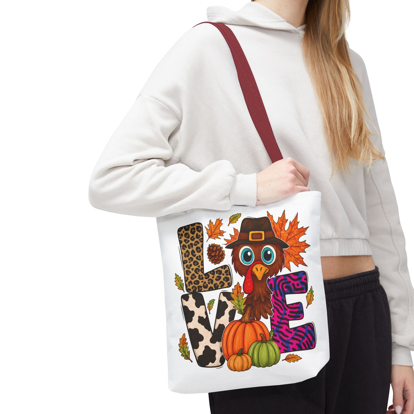 🦃 LOVE Turkey Tote Bag – Wild Prints, Big Eyes & Thanksgiving Fun 🎨