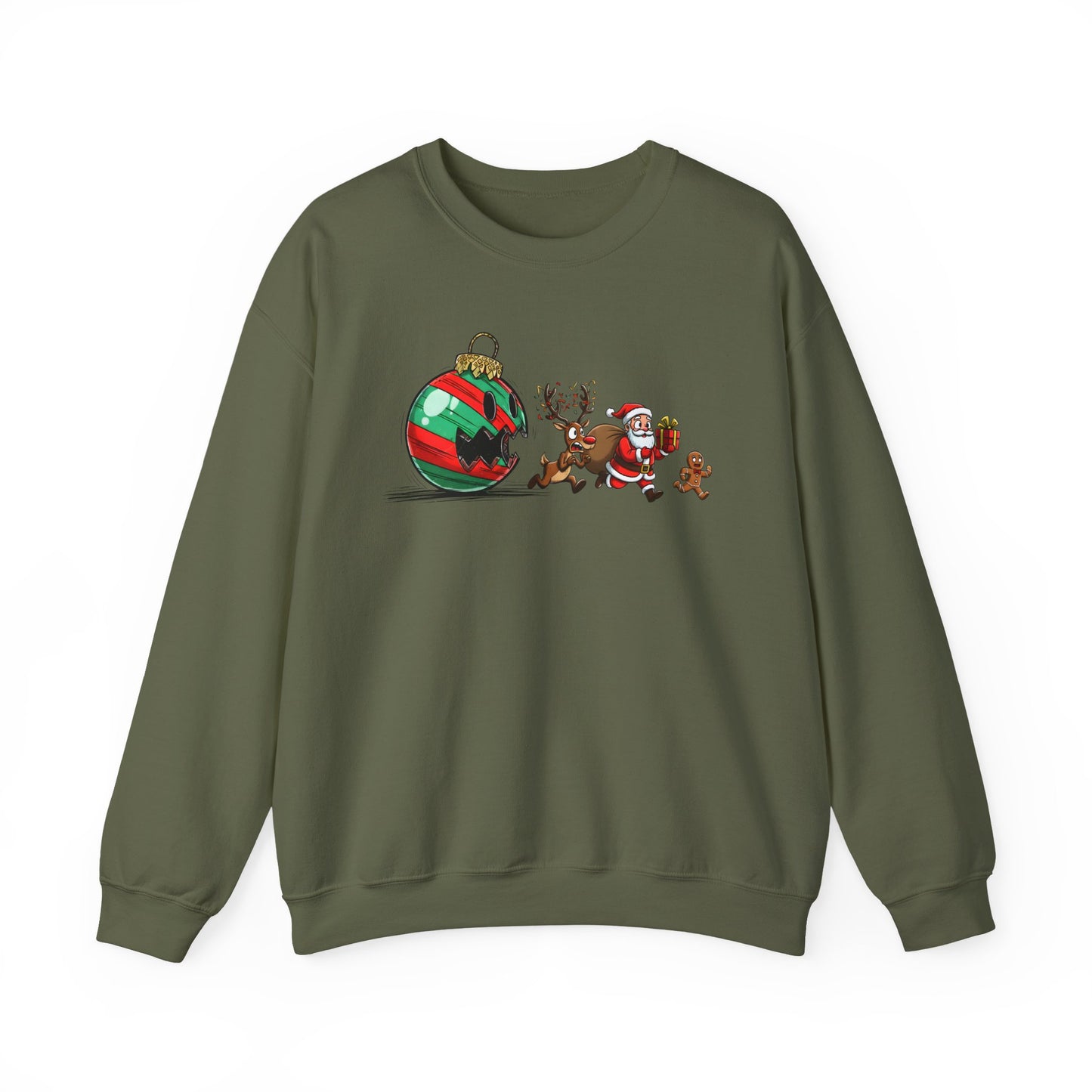 🎄🎅 Santa’s Great Ornament Escape Sweatshirt – Funny Christmas Crewneck for Holiday Laughs