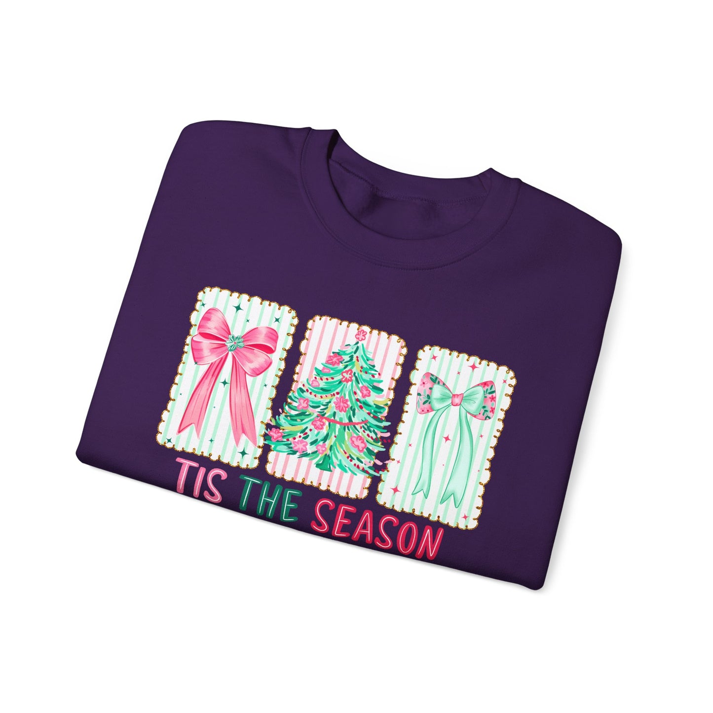 🎀🎄 ’Tis The Season Sweatshirt – Pastel Bows & Merry Tree Vibes ✨☃️