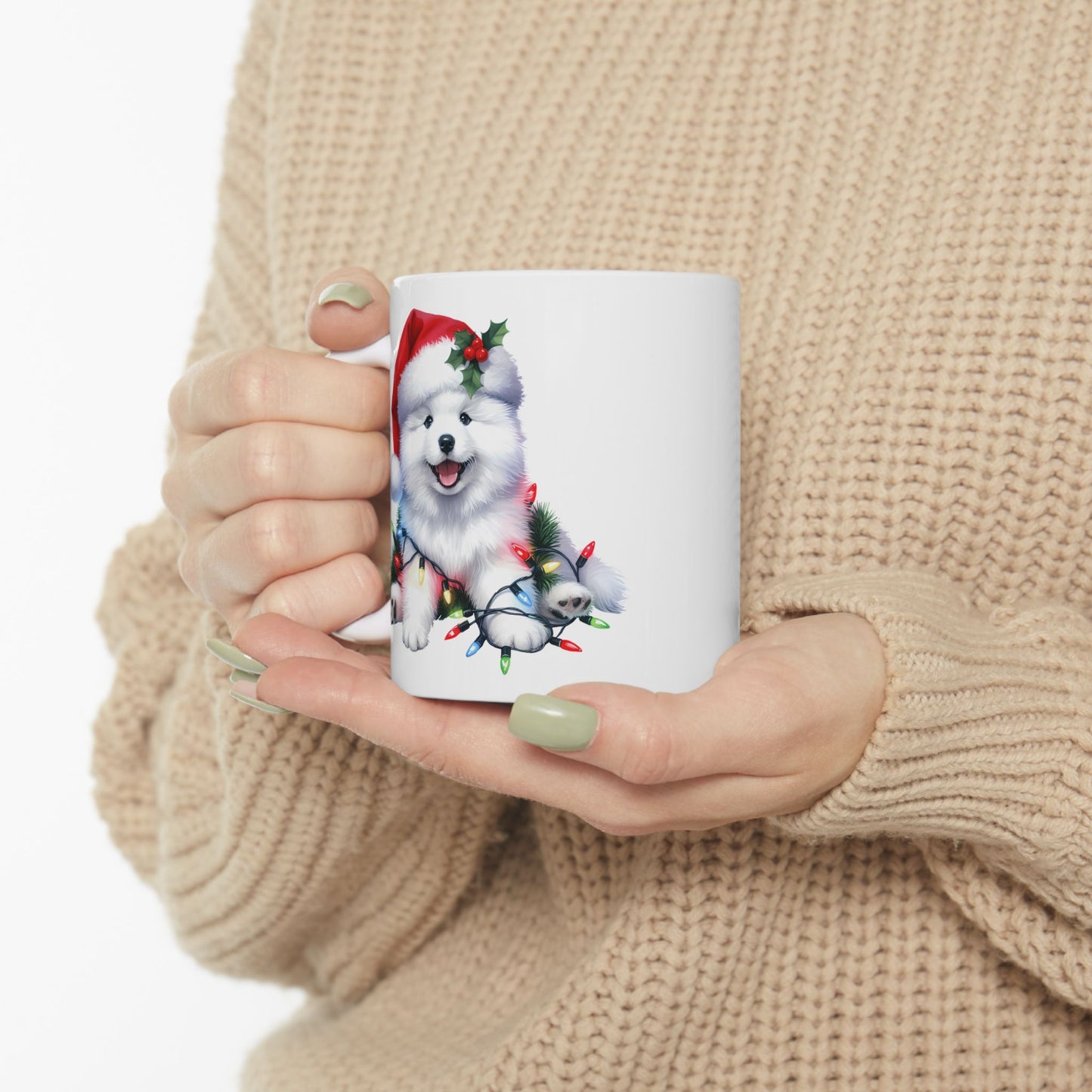 ☃️ American Eskimo Christmas Mug – Fluffy Holiday Cheer in a Santa Hat 🎄