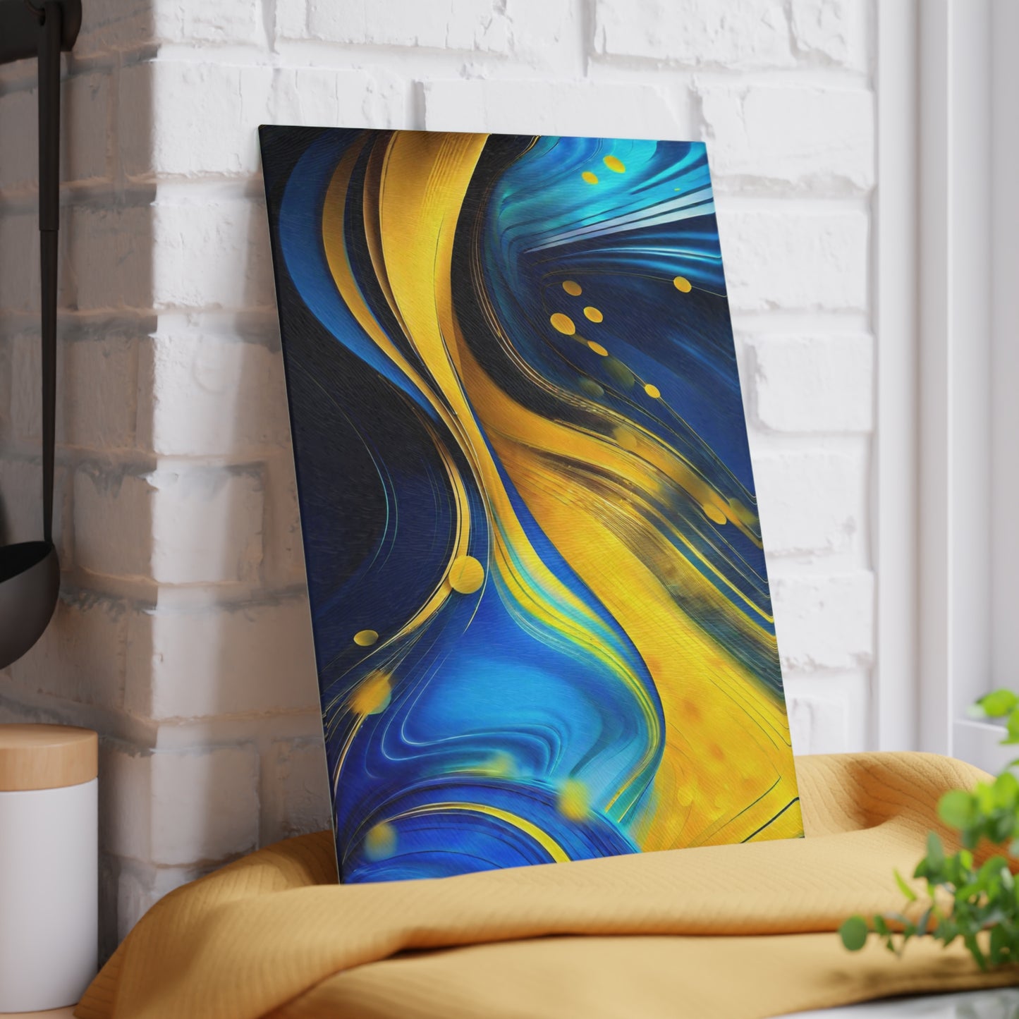 💙💛 Blue & Gold Abstract Cutting Board – Modern Elegance for Your Kitchen ✨