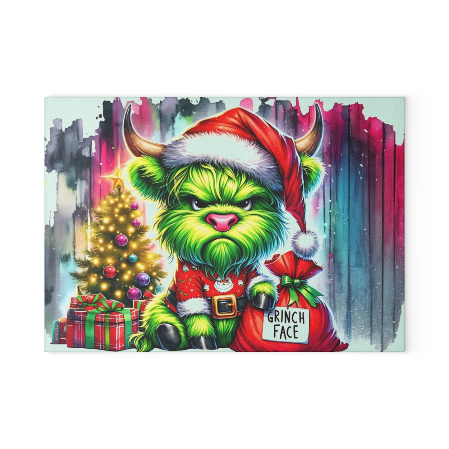 Green Holiday Highland Pup Cutting Board – Festive Christmas Kitchen Art