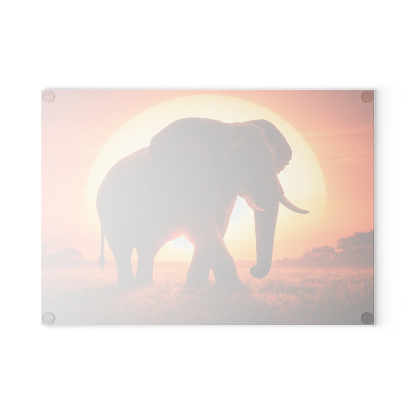 Golden Sunset Elephant Glass Cutting Board – Majestic Safari Wildlife Kitchen Art