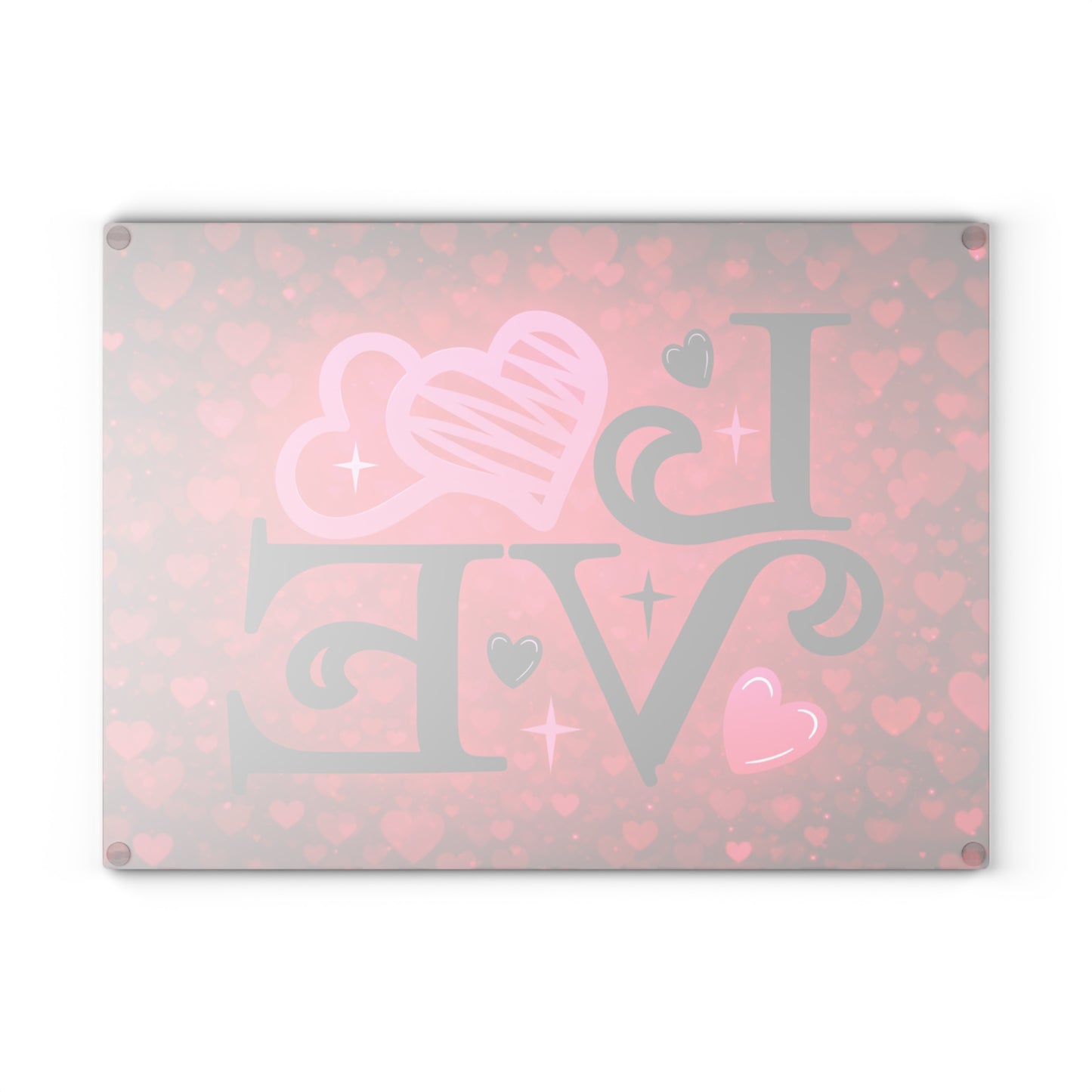 LOVE Heart Typography Glass Cutting Board – Romantic Red Heart Design for Meaningful Home Decor