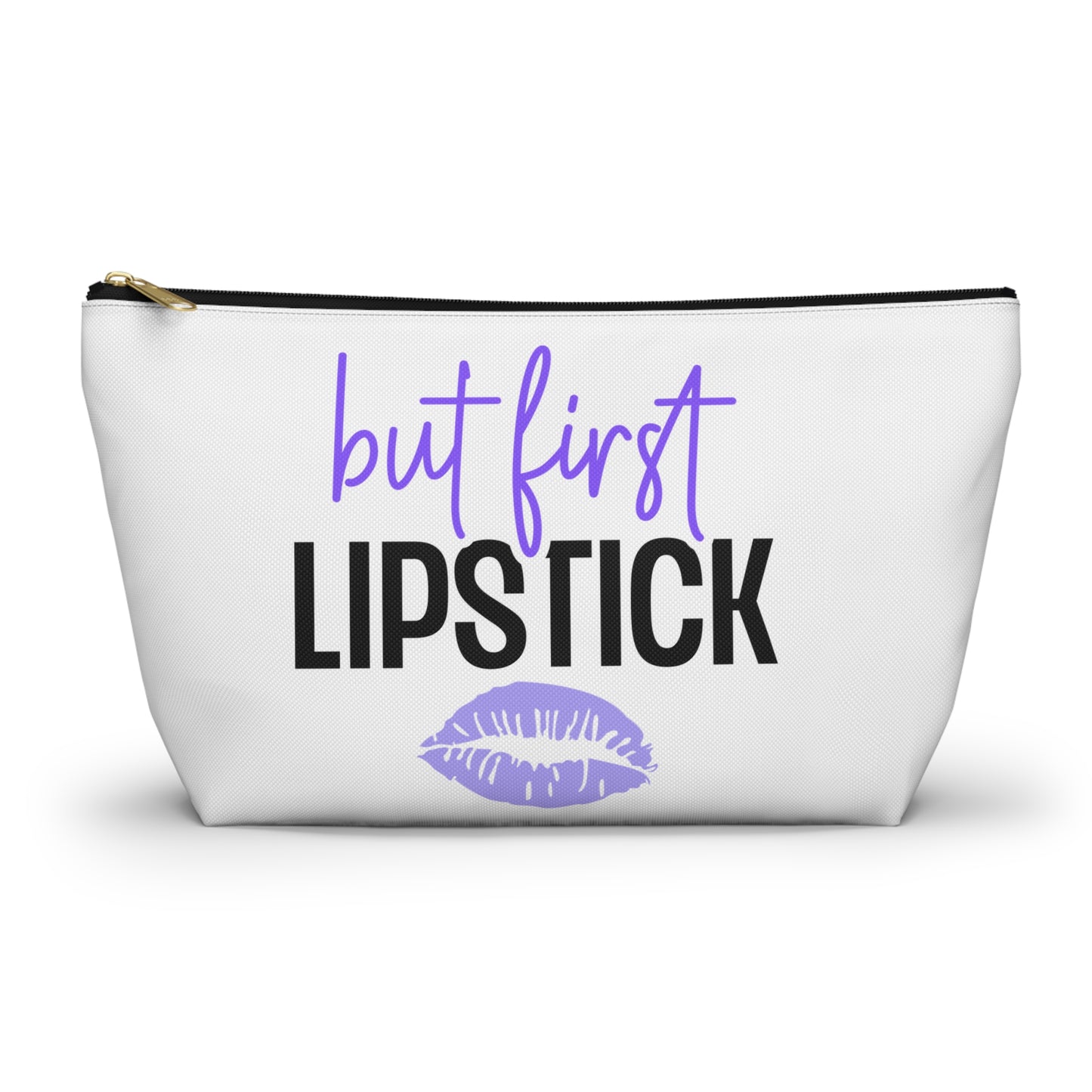Accessory Pouch – "But First Lipstick" Purple Makeup Bag