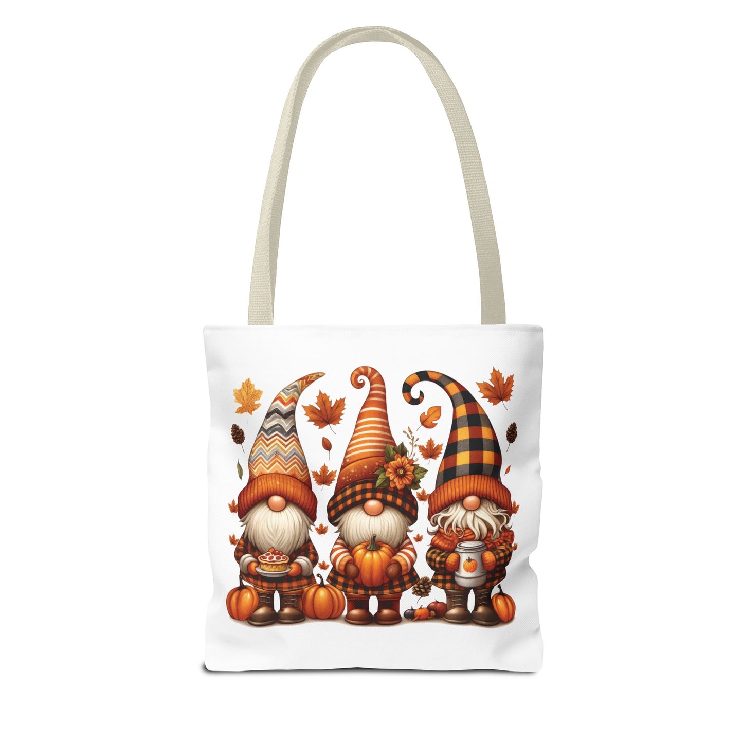 🍁 Autumn Gnome Trio Tote Bag – Cozy Fall Charm with Pumpkin Spice Magic