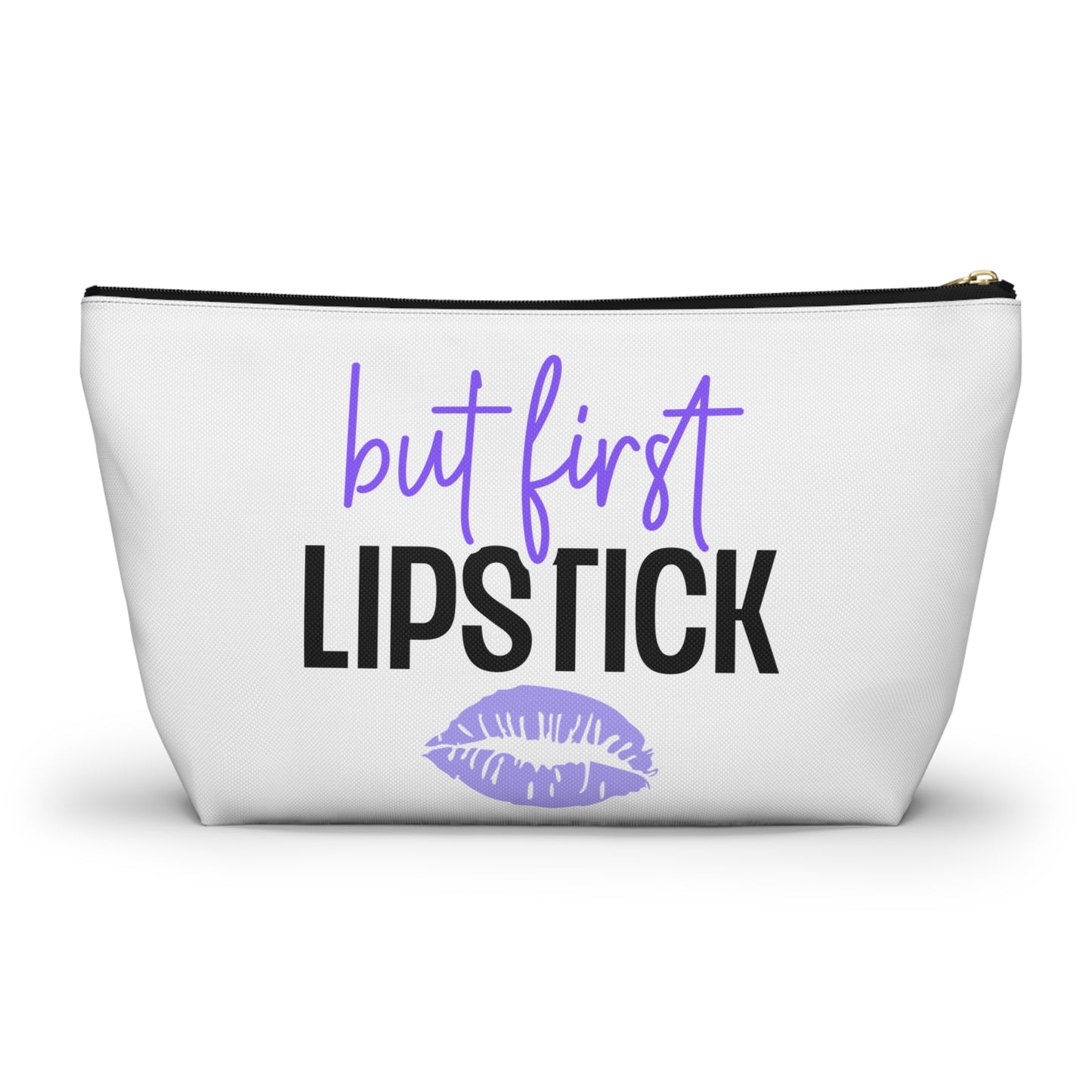 Accessory Pouch – "But First Lipstick" Purple Makeup Bag