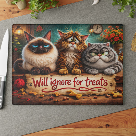 Will Ignore for Treats Glass Cutting Board – Funny Cat Kitchen Decor with Cozy Farmhouse Style