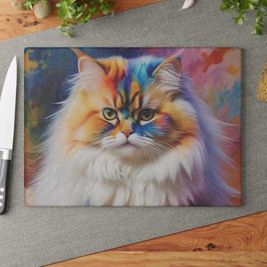 🐱🎨 Rainbow Regal Persian Cat Cutting Board – Colorful Whimsy Meets Kitchen Chic 💫