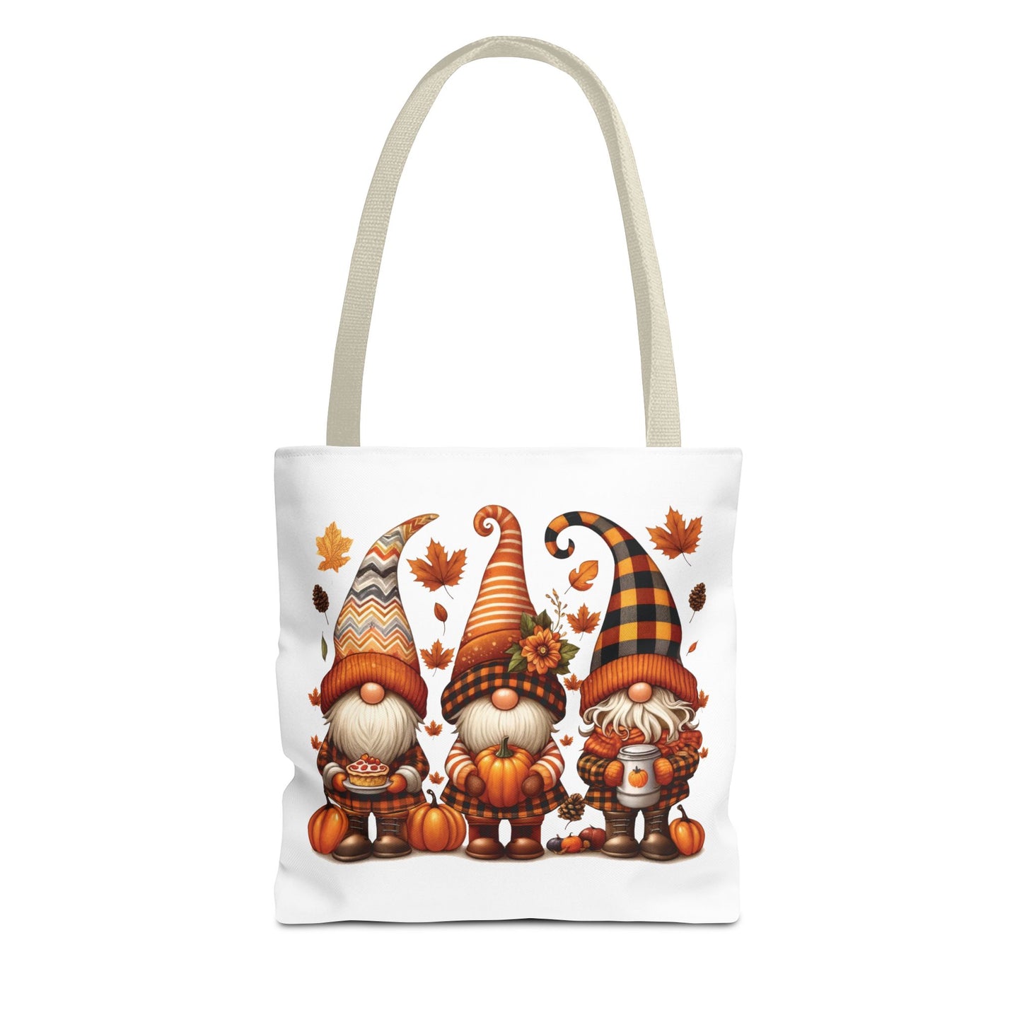 🍁 Autumn Gnome Trio Tote Bag – Cozy Fall Charm with Pumpkin Spice Magic