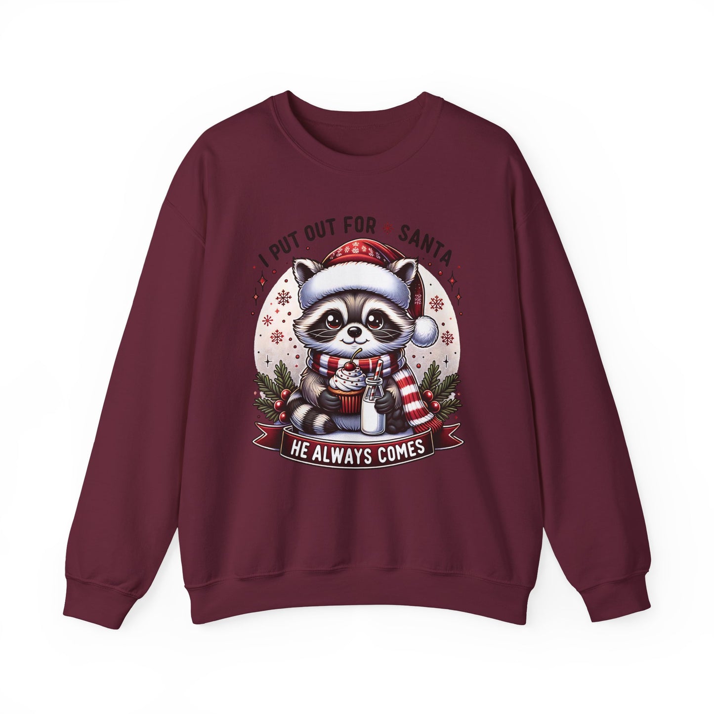 🎄🦝 “Naughty Raccoon Cocoa” Christmas Crewneck – Cute, Cozy & A Little Cheeky