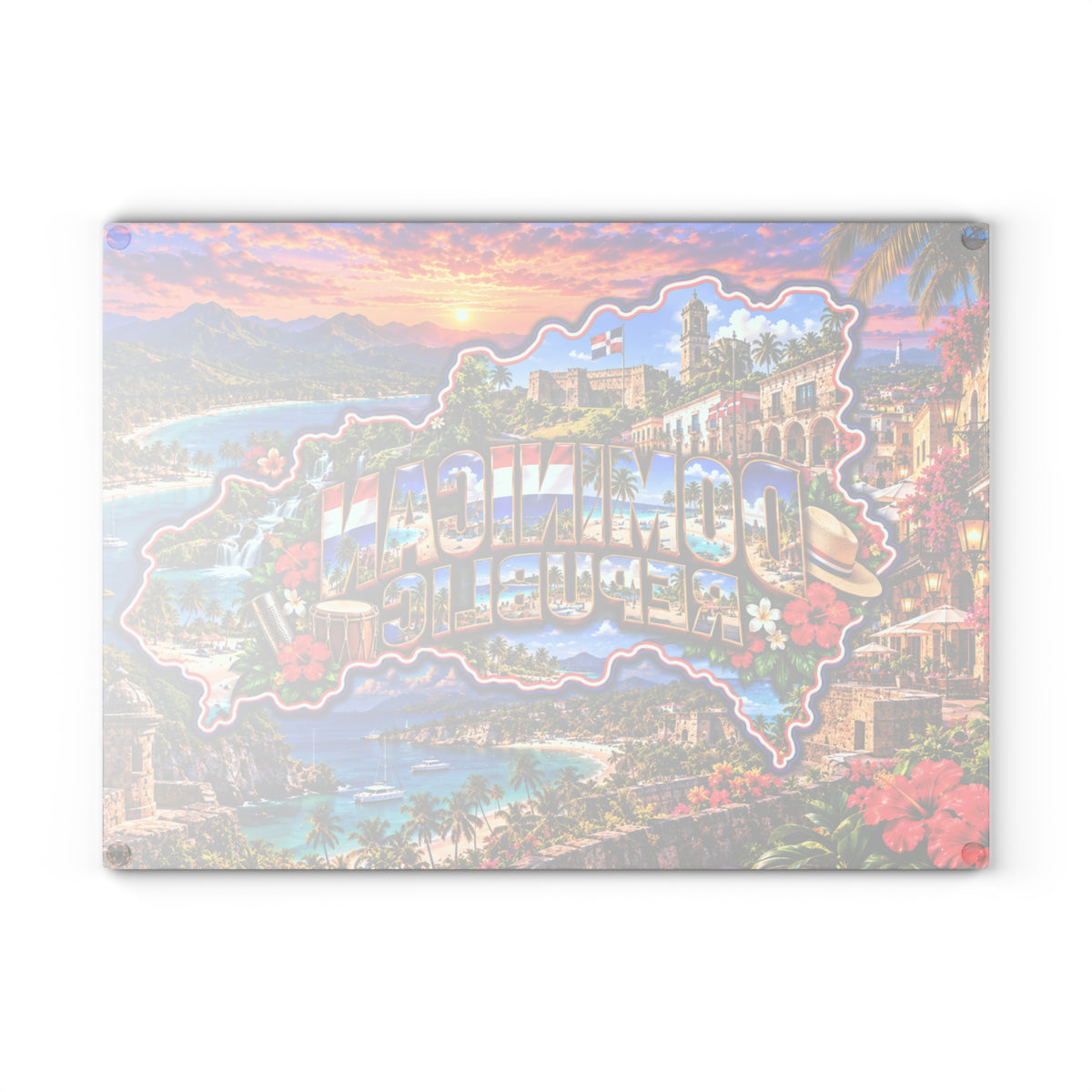 Dominican Republic Map Cutting Board – Tropical Beaches, Historic Architecture, Waterfalls, Palm Trees & Caribbean Kitchen Décor