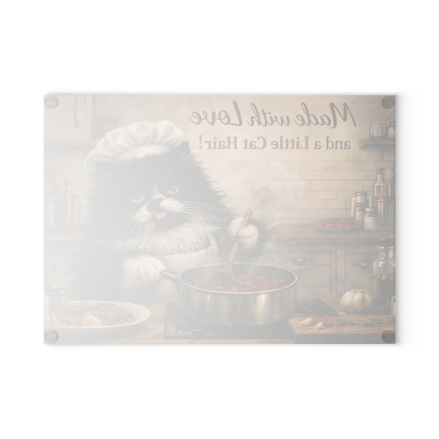 Made with Love and a Little Cat Hair Glass Cutting Board – Funny Cat Kitchen Art