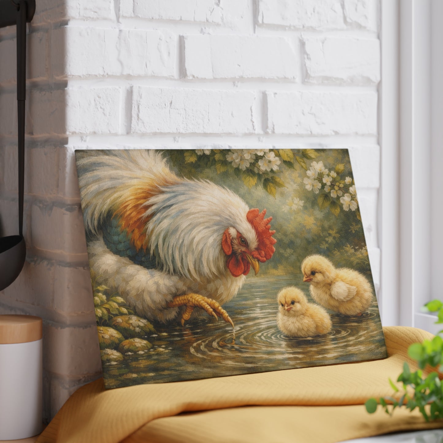 Mother Hen and Chicks Glass Cutting Board – Farmhouse Chicken Kitchen Decor