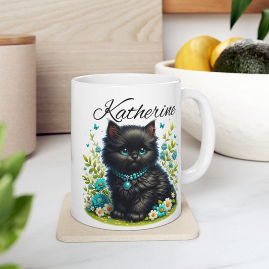 Taza personalizada con gato: ¡Taza con nombre personalizado y un adorable diseño de gatito! 🐱💖