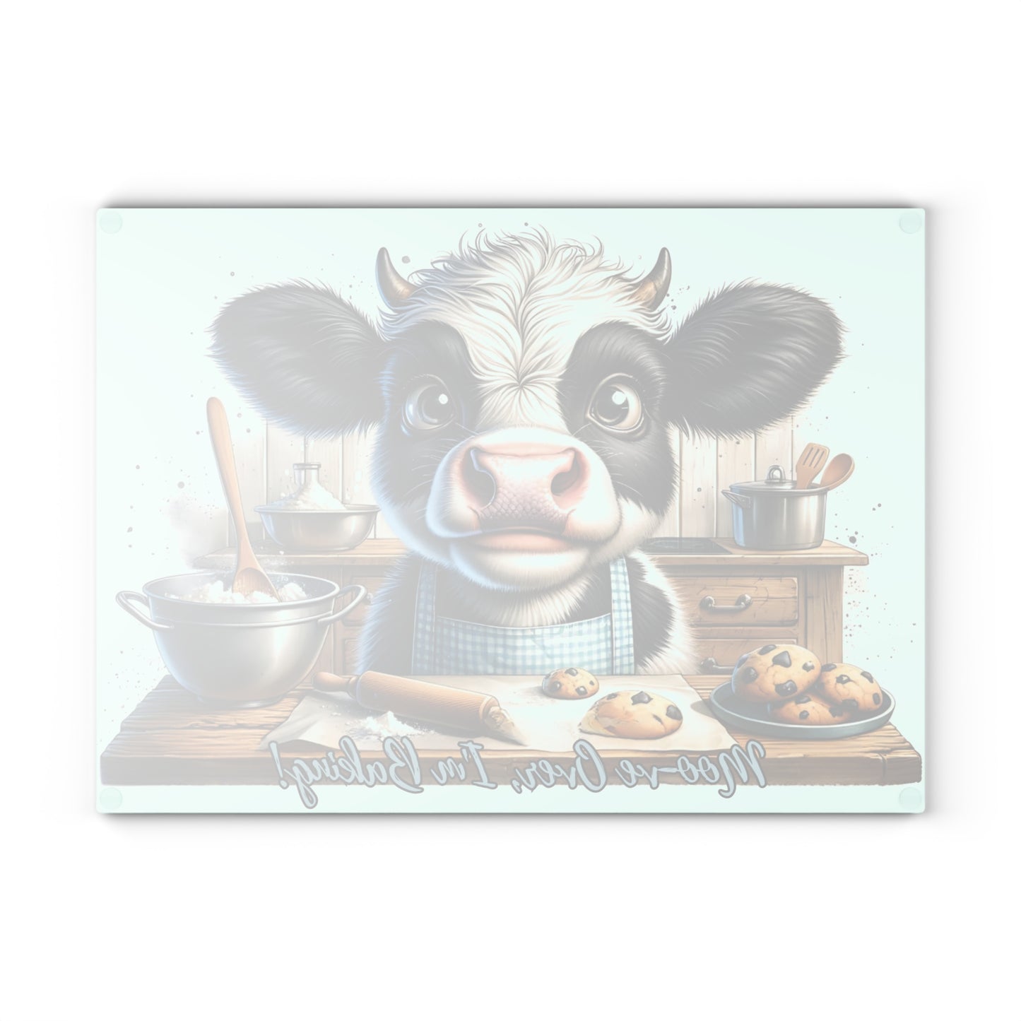 🐮🍪 “Moo-ve Over, I’m Baking!” Tempered Glass Board – Cute Cow Kitchen Laughs