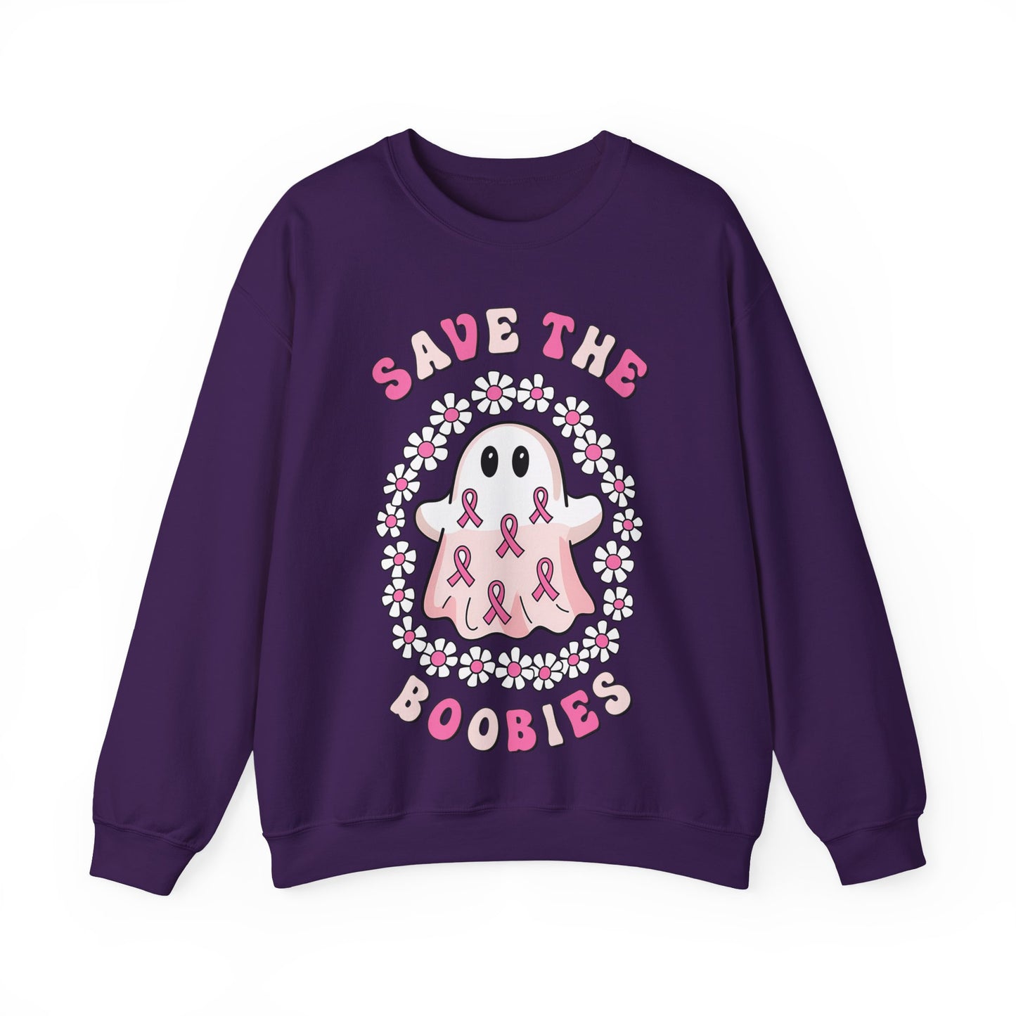 👻🎀 Save the Boobies Ghost Sweatshirt – Cute Breast Cancer Awareness Crewneck