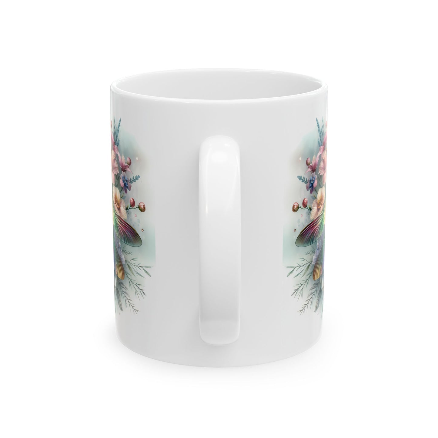 🌈 Magia del Jardín Arcoíris – Envoltorio para Taza de Café con Libélula Vibrante ☕