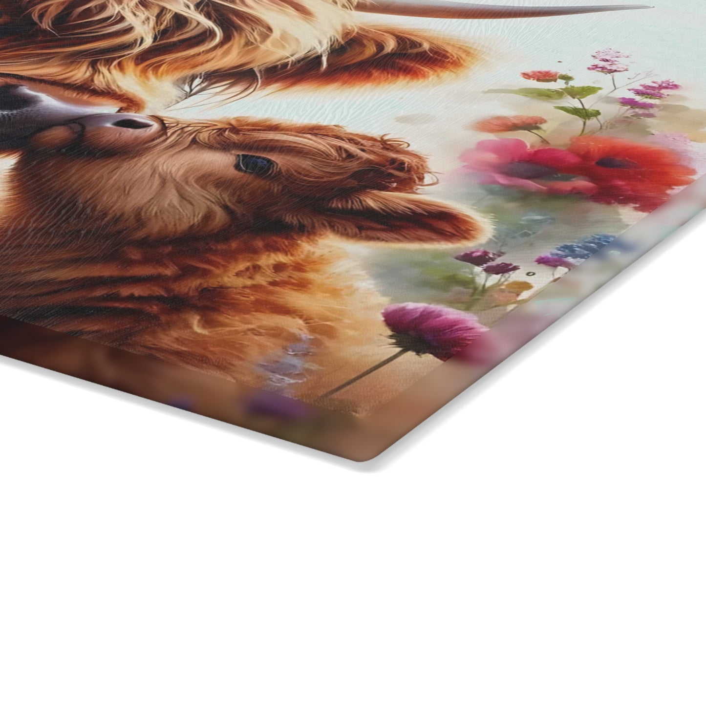 🐮🌸 Highland Cow & Calf Cutting Board – Rustic Love in Bloom 🌼❤️