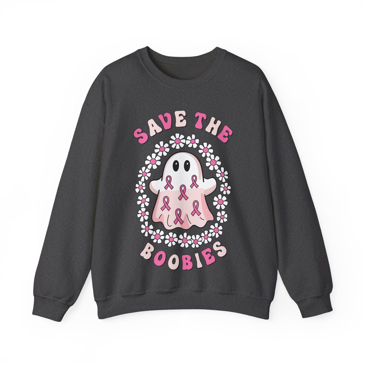 👻🎀 Save the Boobies Ghost Sweatshirt – Cute Breast Cancer Awareness Crewneck