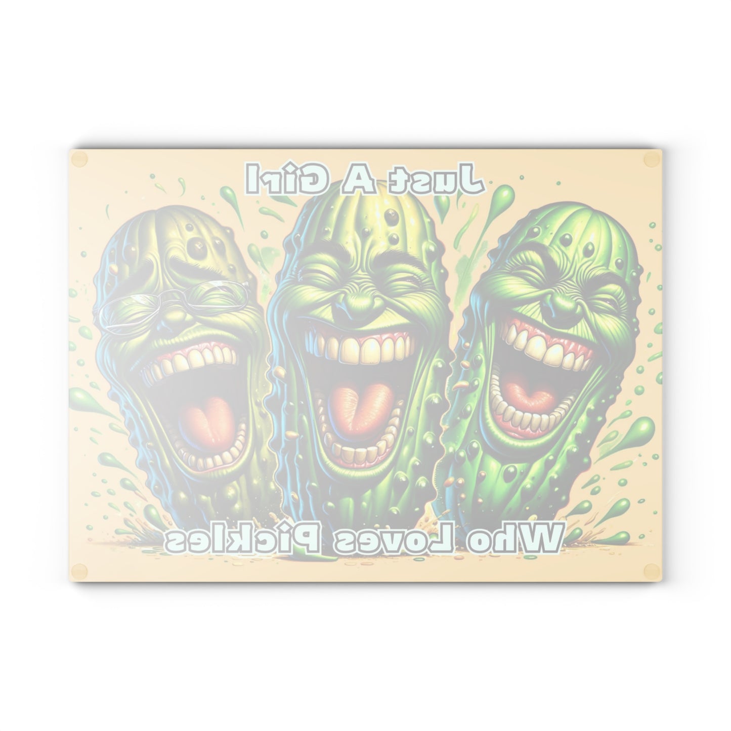 🥒💚 “Just a Girl Who Loves Pickles” Glass Cutting Board – Cozy Charm for Your Kitchen