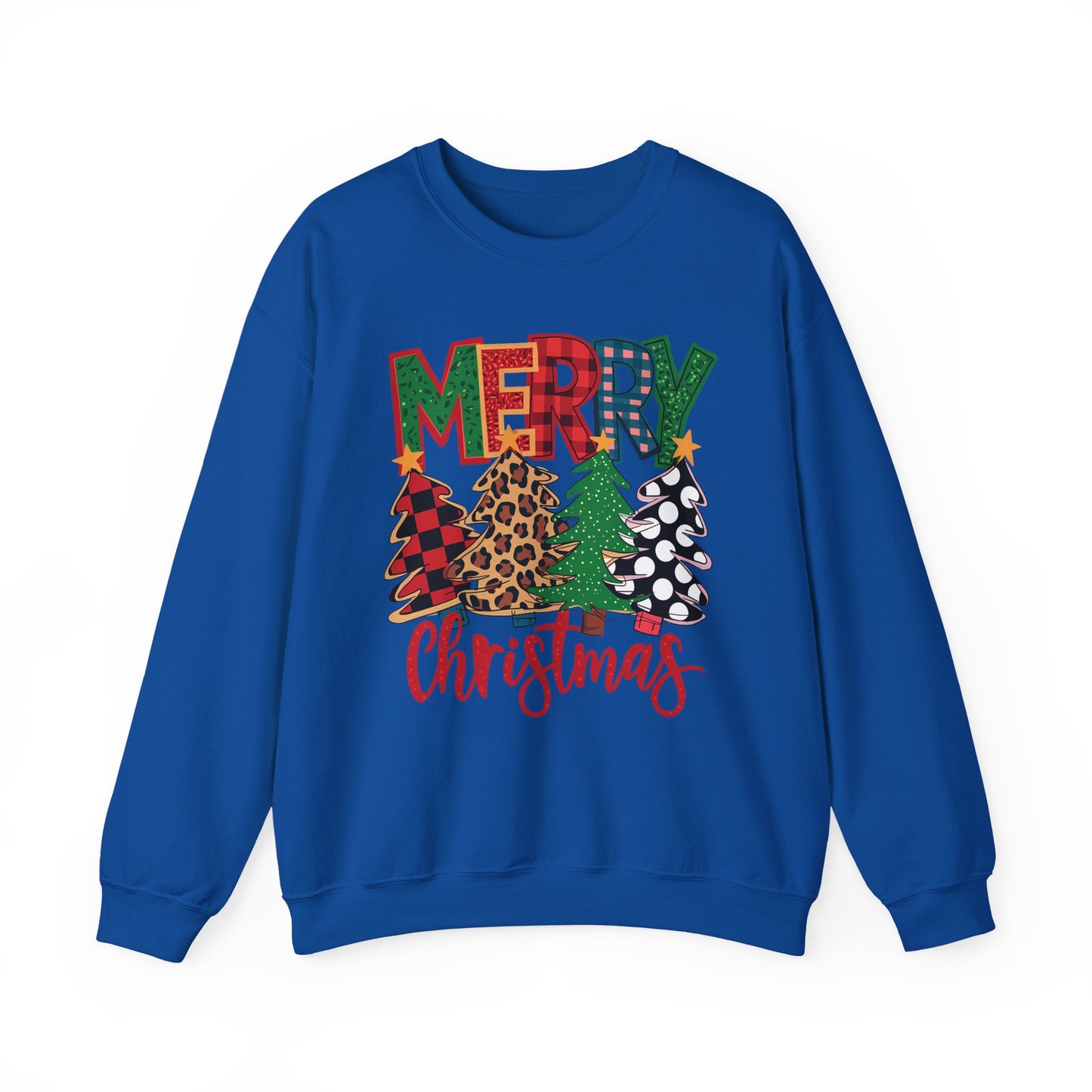 🎄✨ Merry Christmas Trees Sweatshirt – Bold Patterns & Festive Cheer
