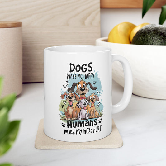 🐾 Los perros me hacen feliz, los humanos me hacen doler la cabeza – Taza divertida y peculiar para amantes de los perros 🐕