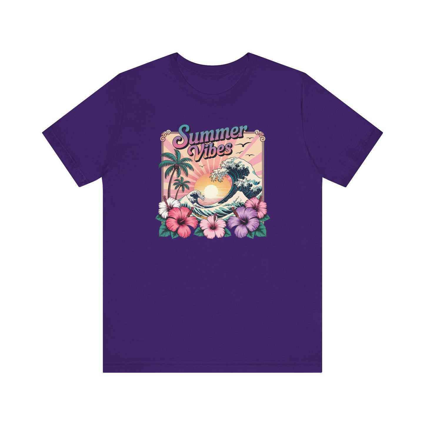 ☀️ Camiseta Summer Vibes – Ola playera vibrante, hibisco y palmeras | Camiseta gráfica para mujer