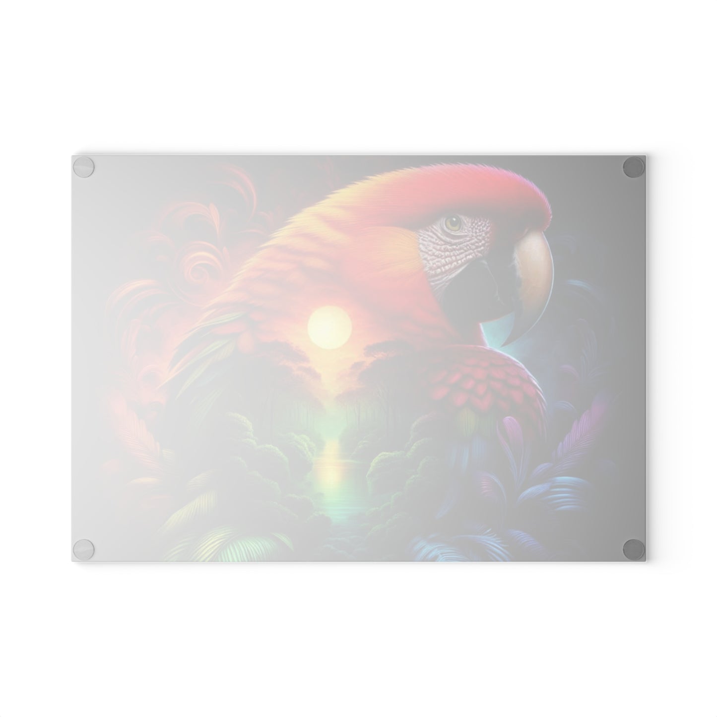 🦜🌈 Tropical Parrot Sunset Cutting Board – Vibrant Color & Warm Jungle Glow for Your Kitchen