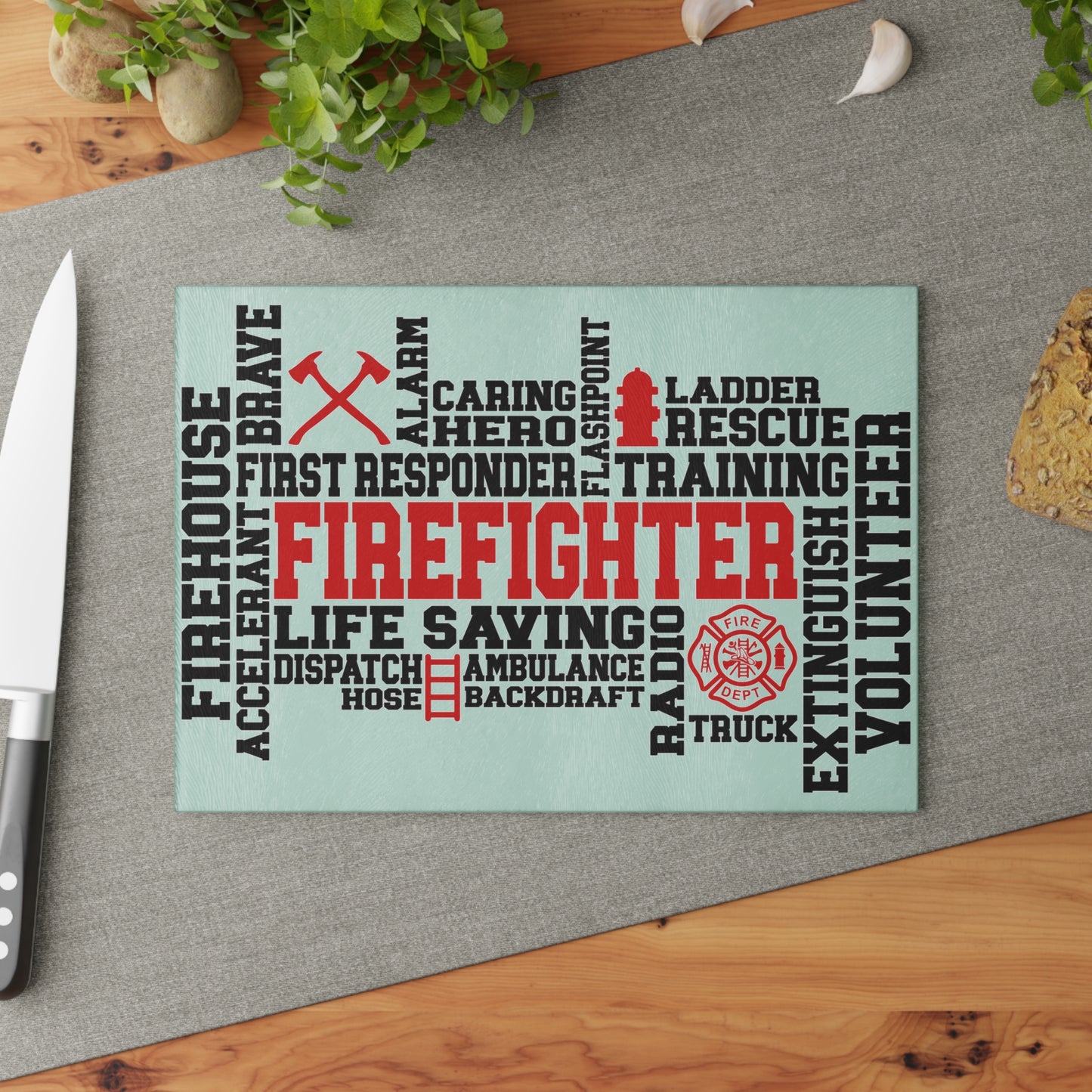 Firefighter Word Art Cutting Board – Strength, Service, and Bravery
