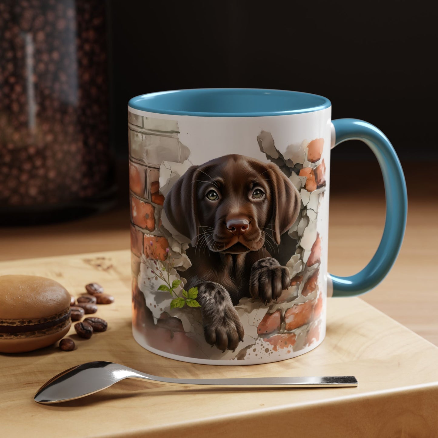 🐶🍫 Chocolate Lab Puppy Accent Mug – Sweet Brown Pup Coffee Cup ☕💛