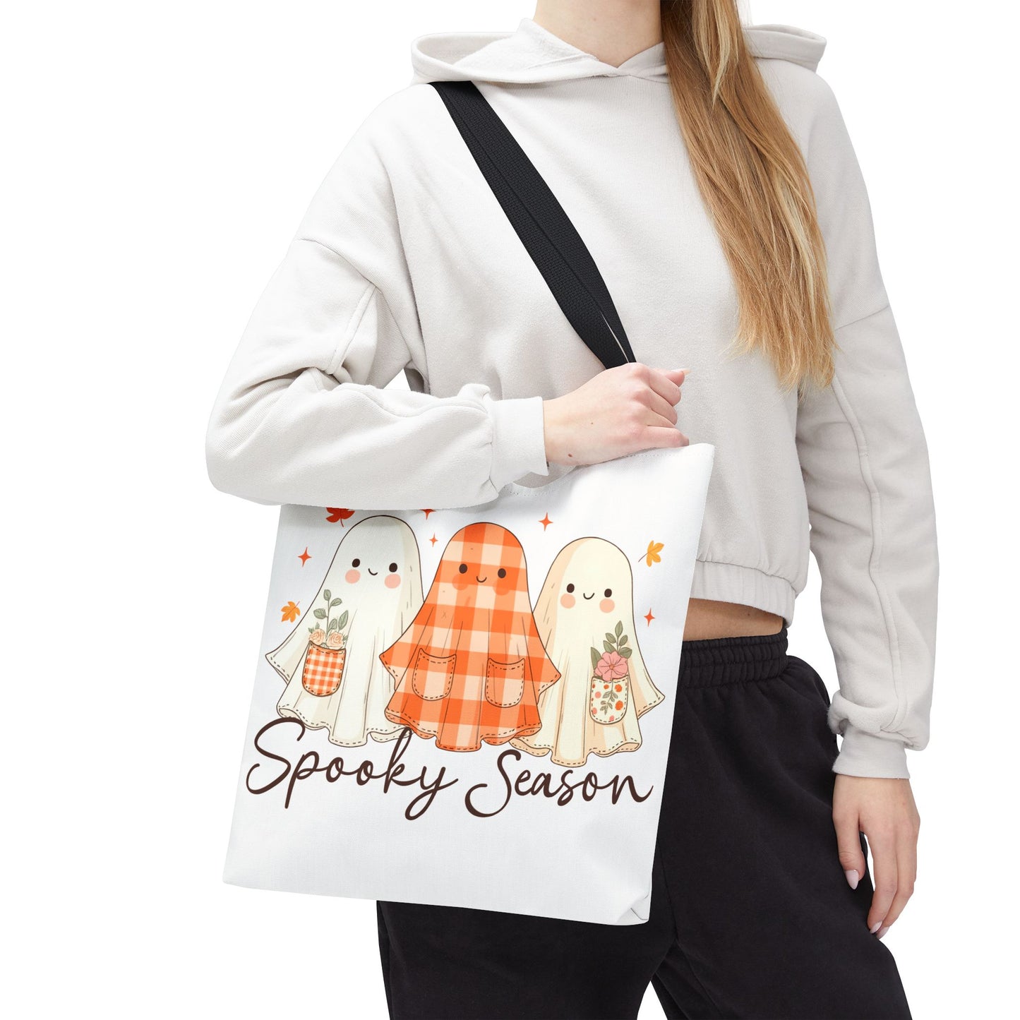👻 Spooky Season Ghost Friends Tote Bag – Cozy Fall Vibes with a Cute Twist 🍂👜