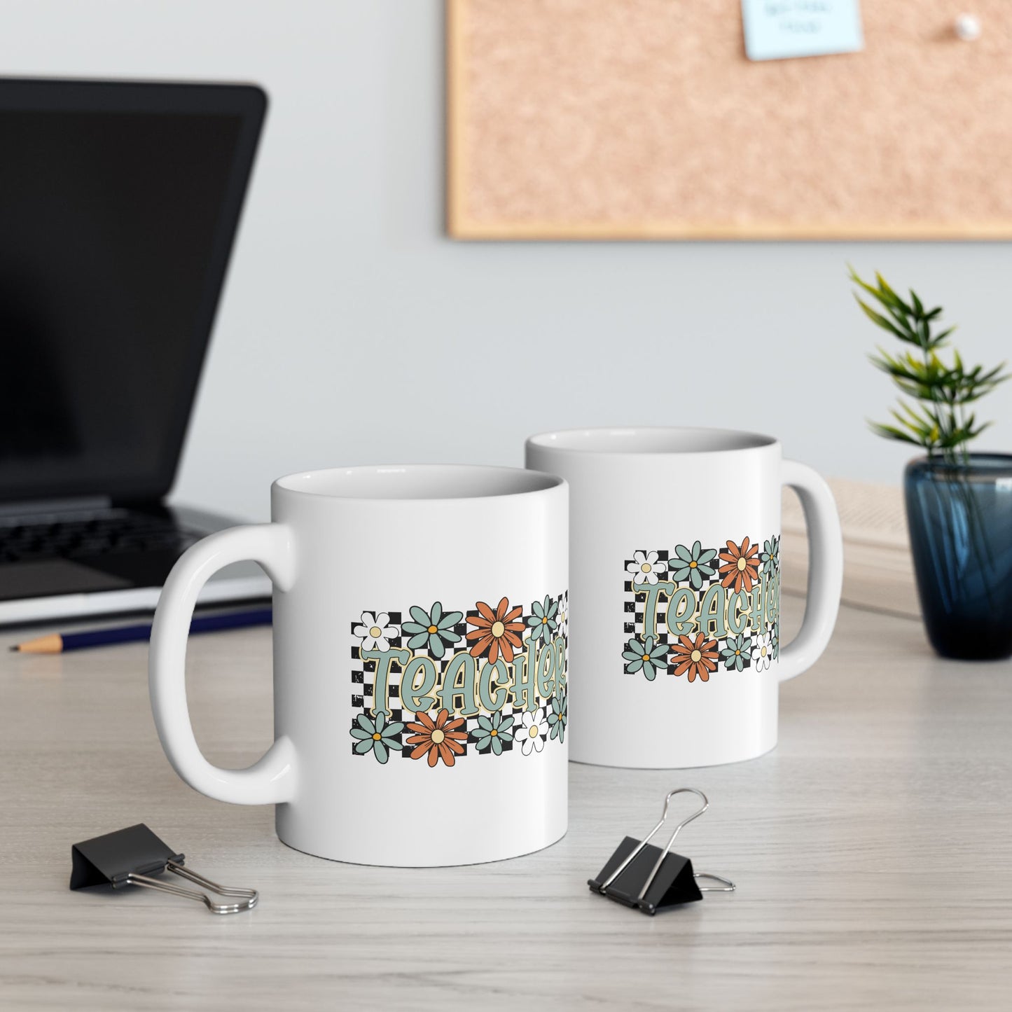 🍎🌼 Retro Teacher Floral Mug – A Groovy Sip for Everyday Educators 🌼🍎