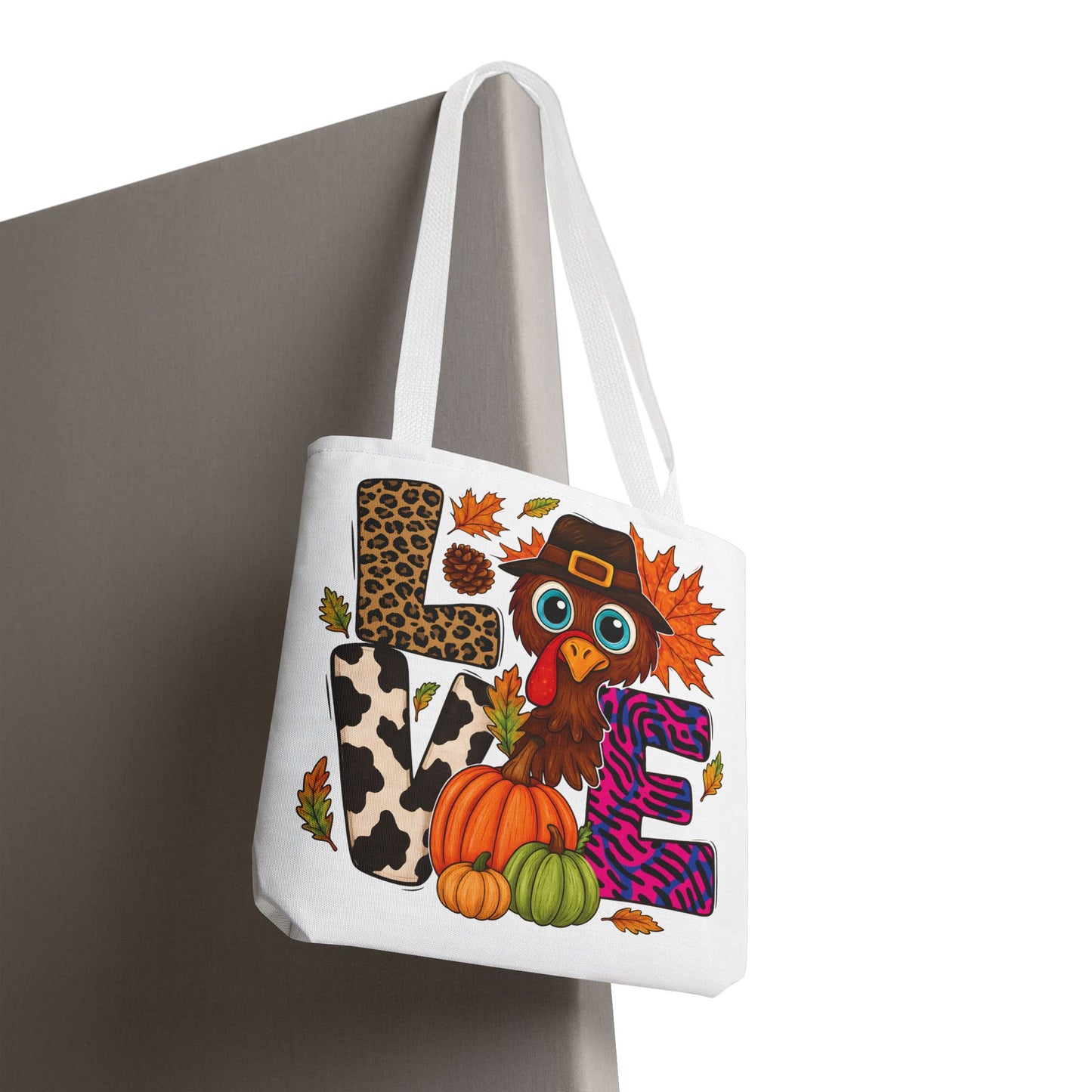 🦃 LOVE Turkey Tote Bag – Wild Prints, Big Eyes & Thanksgiving Fun 🎨