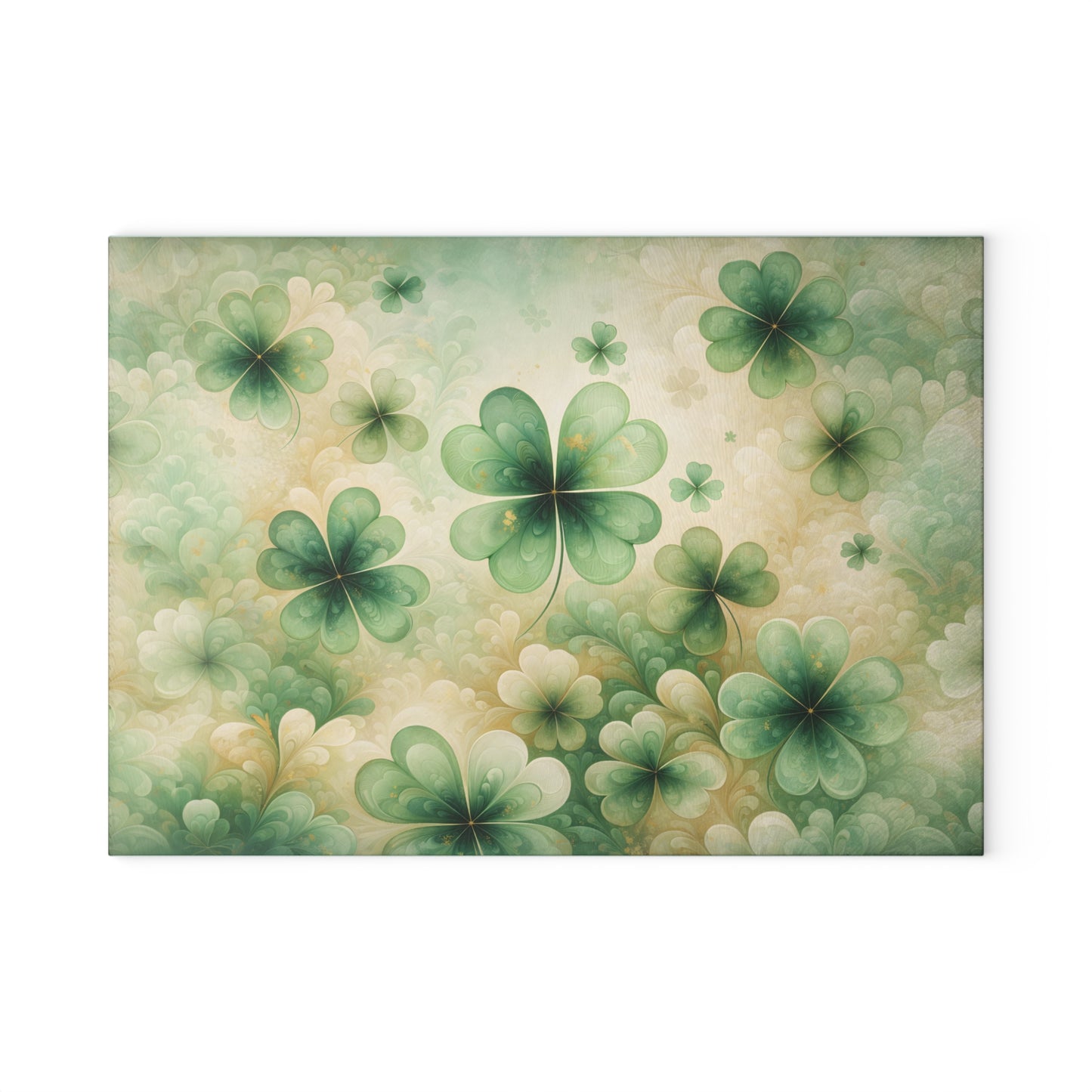 Abstract Shamrock Pattern Glass Cutting Board – St. Patrick’s Day Green Clover Kitchen Art