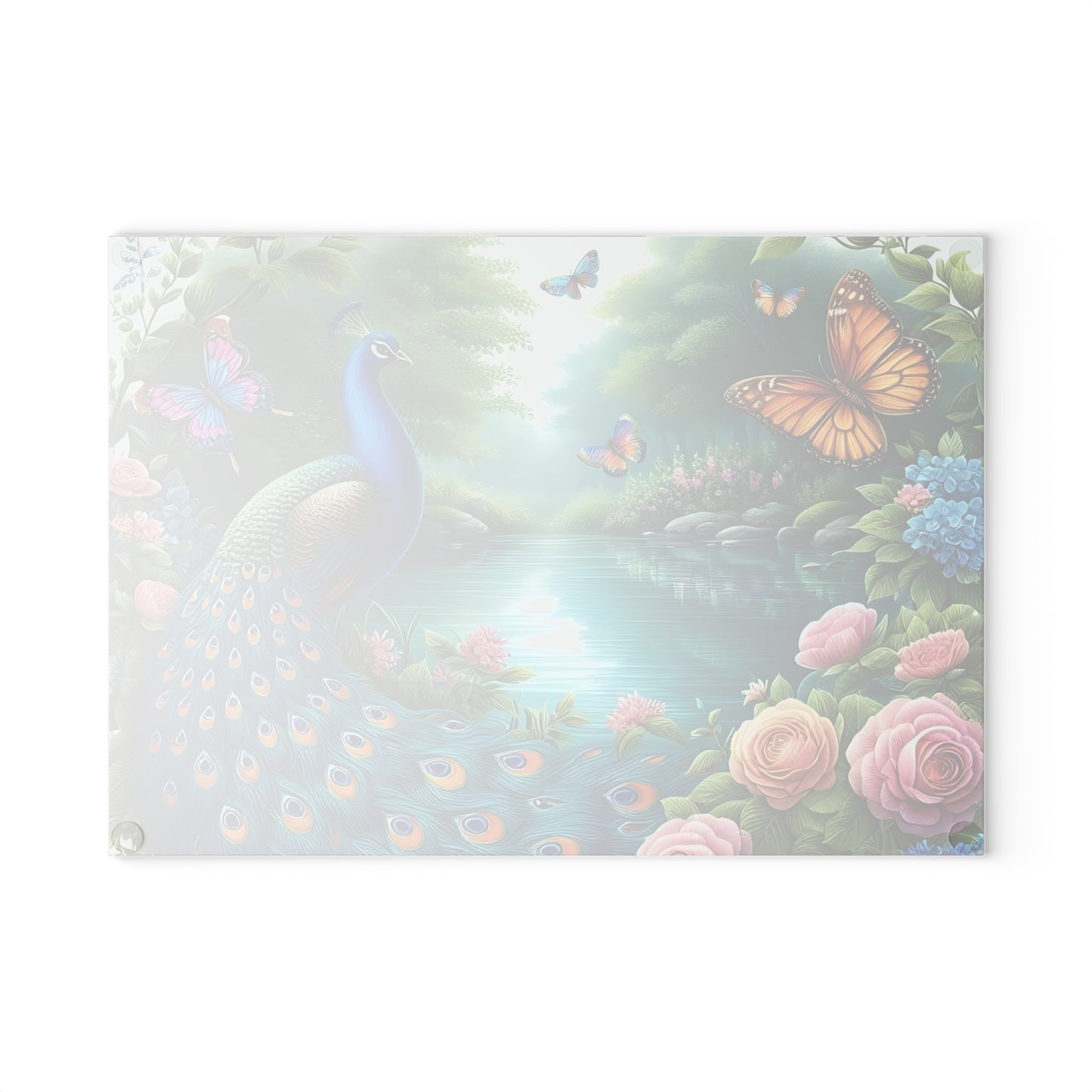Peacock decor, butterfly decor, cutting board, kitchen decor, kitchen art, serving board, peacock gift, butterfly gift, floral cutting board