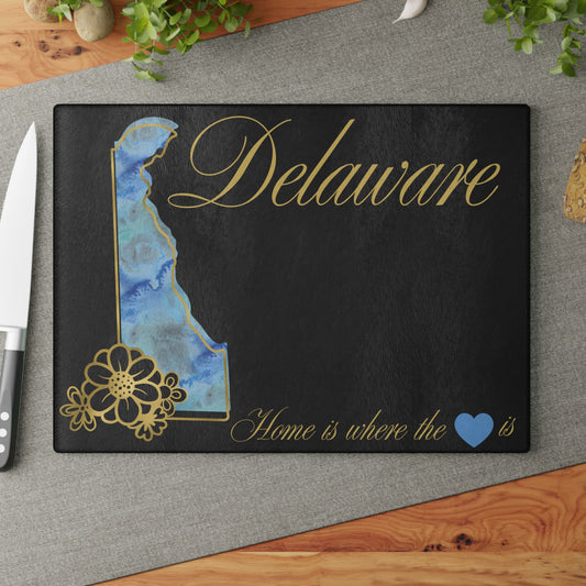 💠 Delaware Floral State Cutting Board – Coastal Charm in Elegant Blue & Gold 🌊