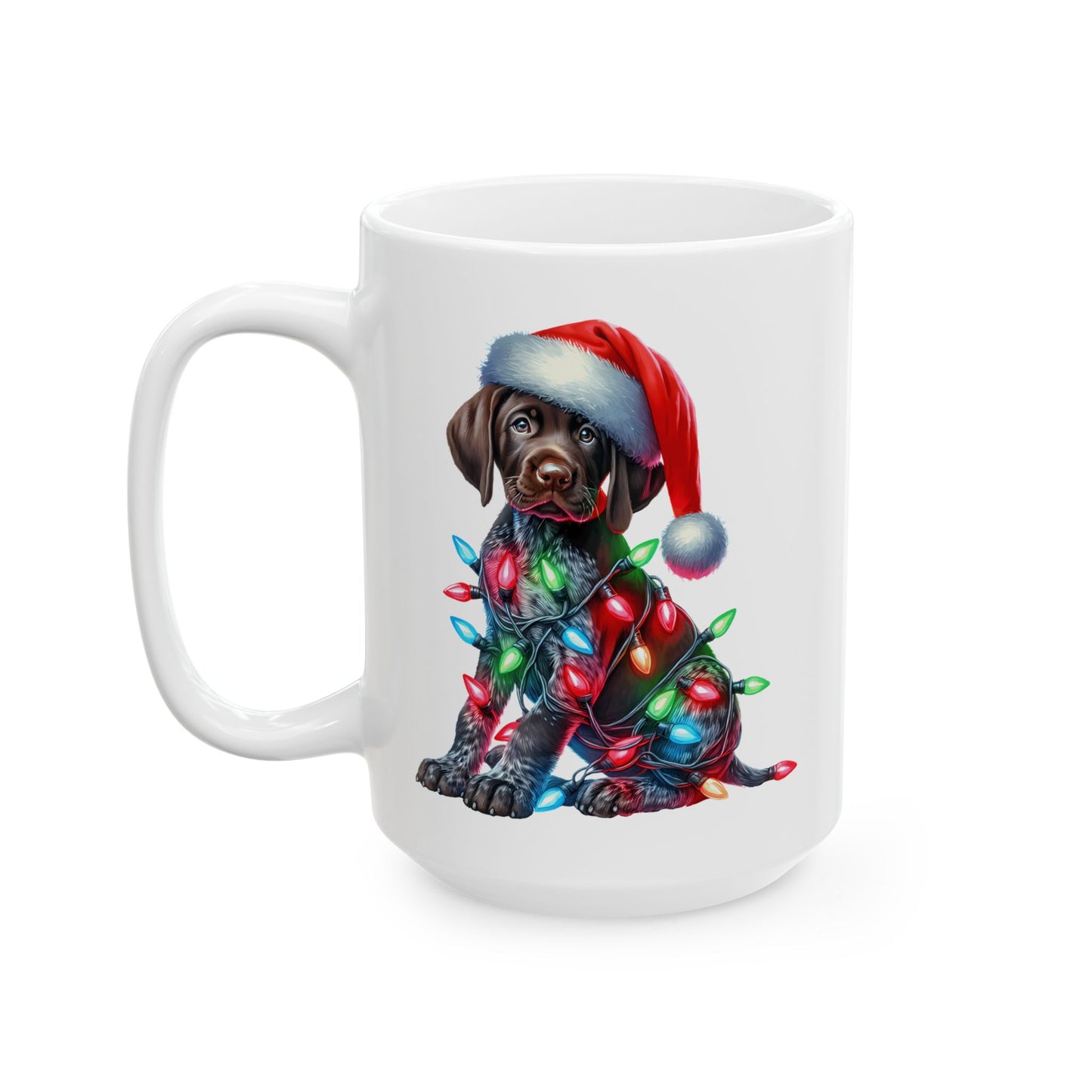 🎄 German Shorthair Pointer Christmas Mug – Holiday Cheer Wrapped in Lights 🎄