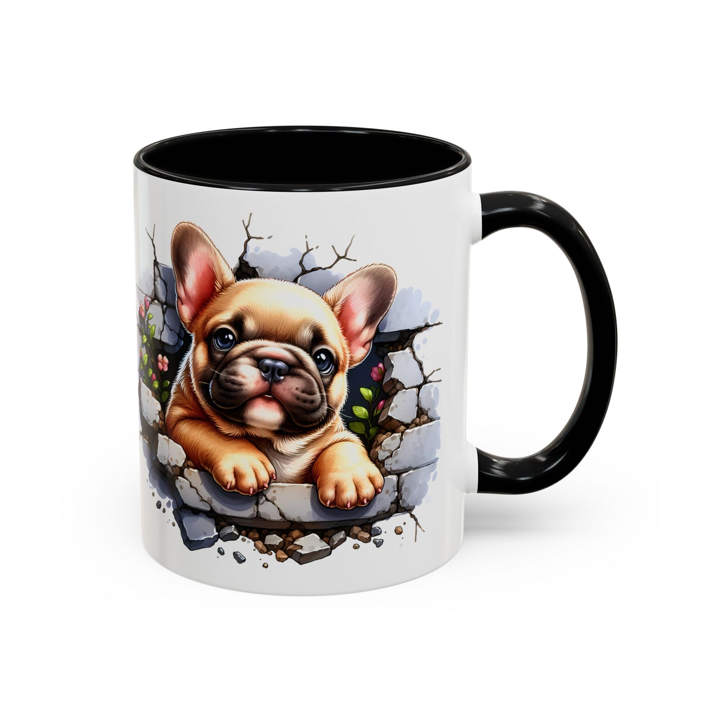 🐾☕ Tan French Bulldog Puppy Accent Mug – Sweet Peek-Through Pup Design ✨