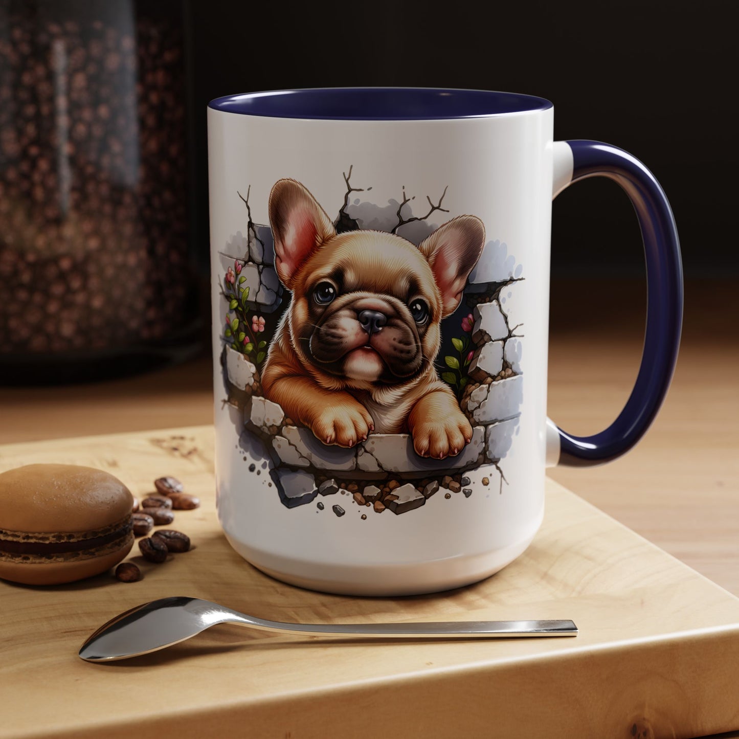 🐾☕ Tan French Bulldog Puppy Accent Mug – Sweet Peek-Through Pup Design ✨