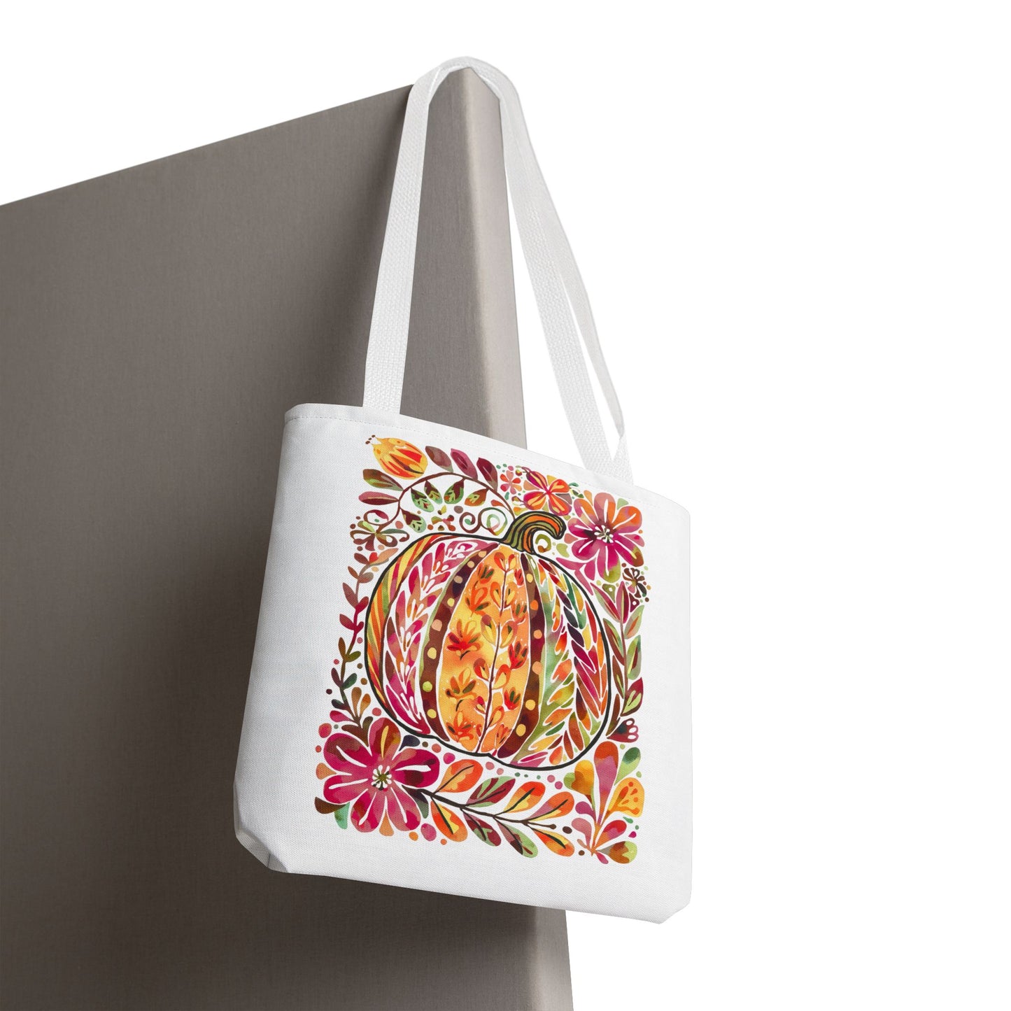 🎨 Watercolor Autumn Pumpkin Floral Tote Bag – Artistic Fall Charm 🍂