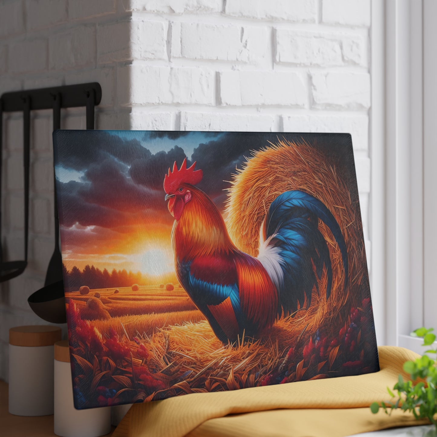 🐓🌅 Sunrise Rooster Cutting Board – Bold Farmhouse Charm for Your Kitchen 🌅🐓