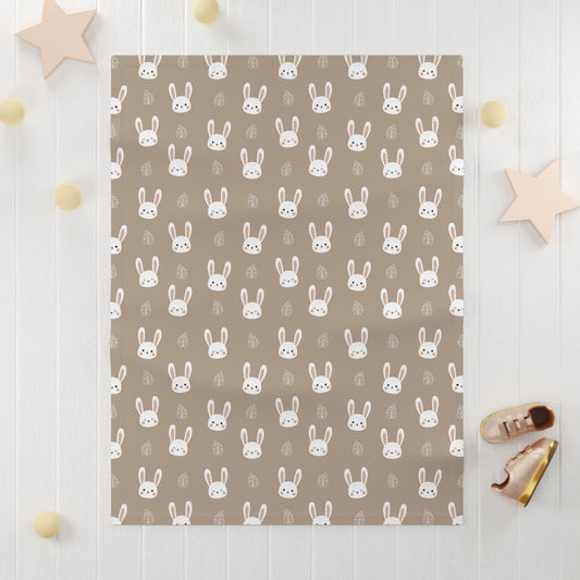 🐰 Taupe Bunny Pattern Velveteen Plush Blanket – Cozy Unisex Throw
