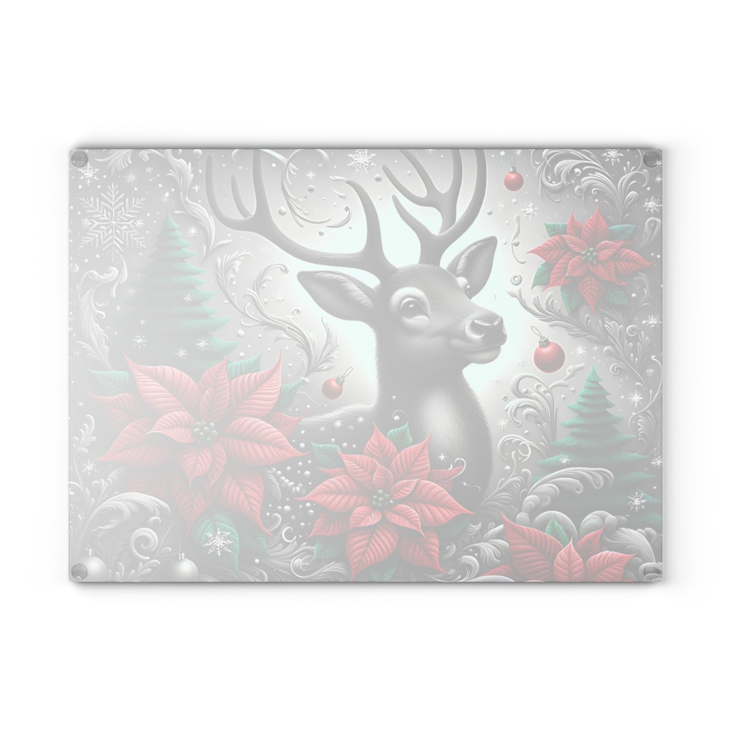 🦌❄️ “Winter Woodland Deer” Glass Cutting Board – Elegant Christmas Charm for Your Kitchen