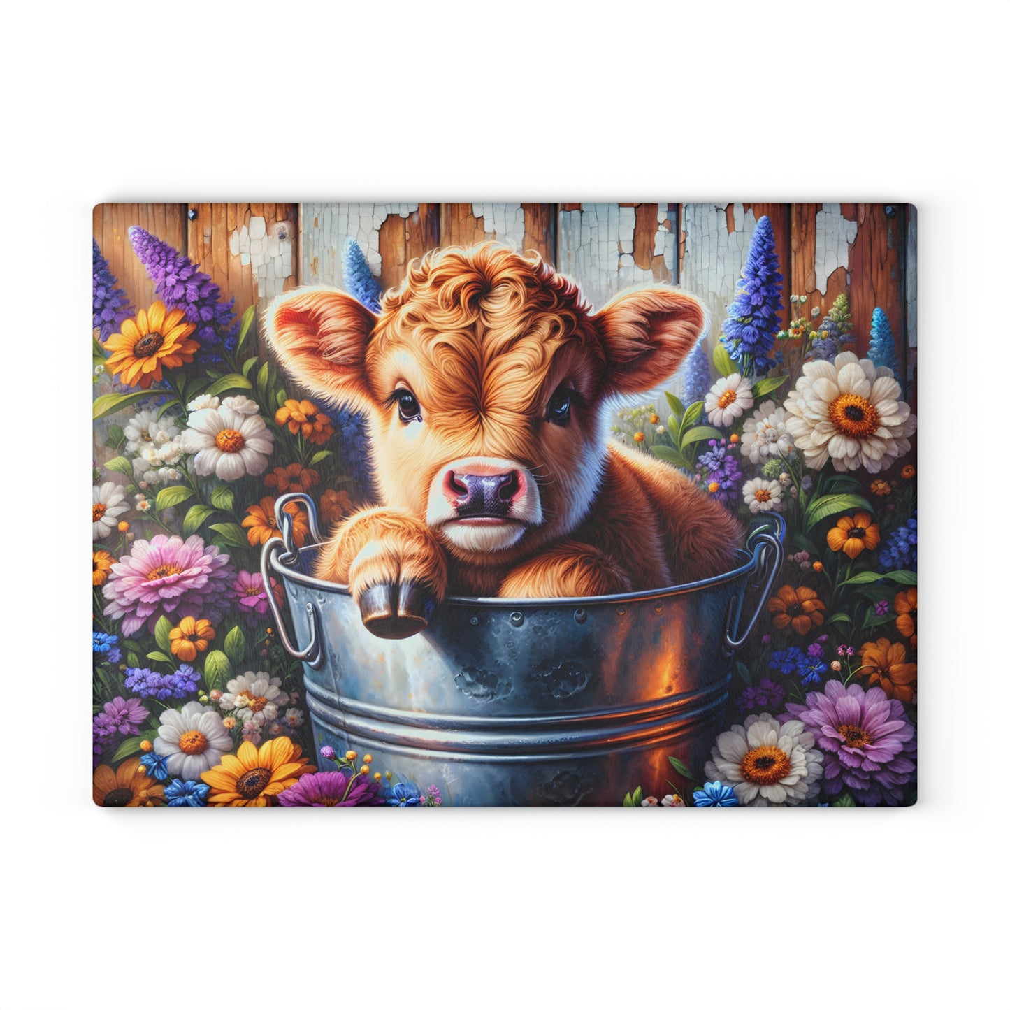 🐮 Wildflower Bucket Calf Cutting Board – Bright Blooms & Farmyard Whimsy for Your Kitchen
