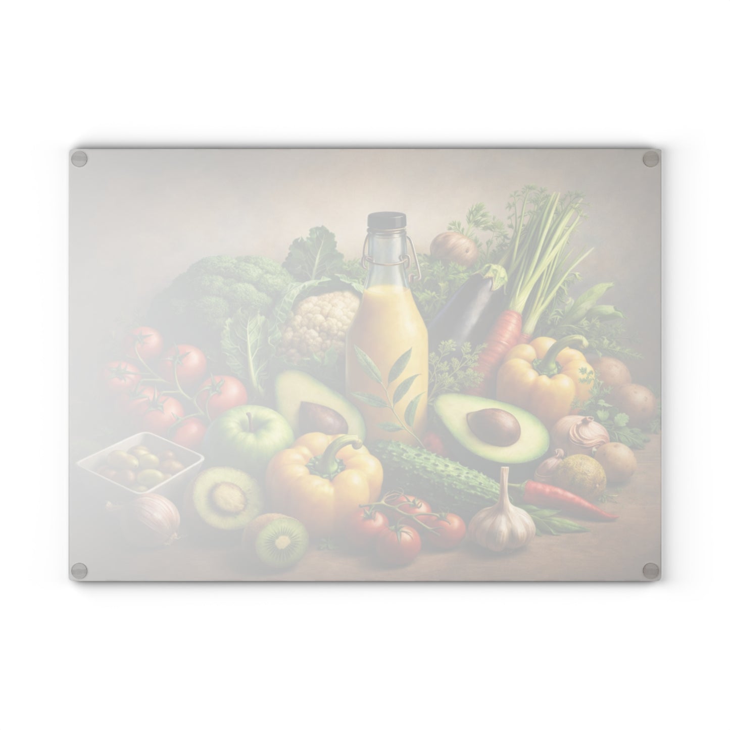 Garden Harvest Still Life Glass Cutting Board – Rustic Vegetable & Fresh Produce Kitchen Art