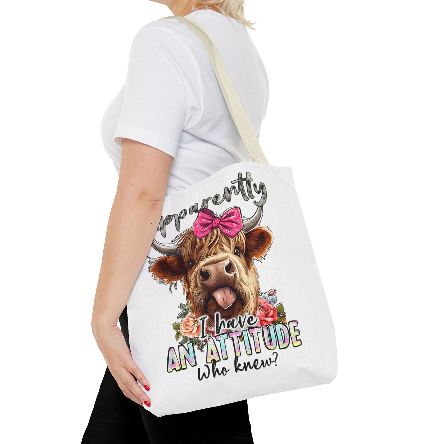🐄 Al parecer, tengo actitud: bolso tote Sassy Cow con lazo rosa 🌸