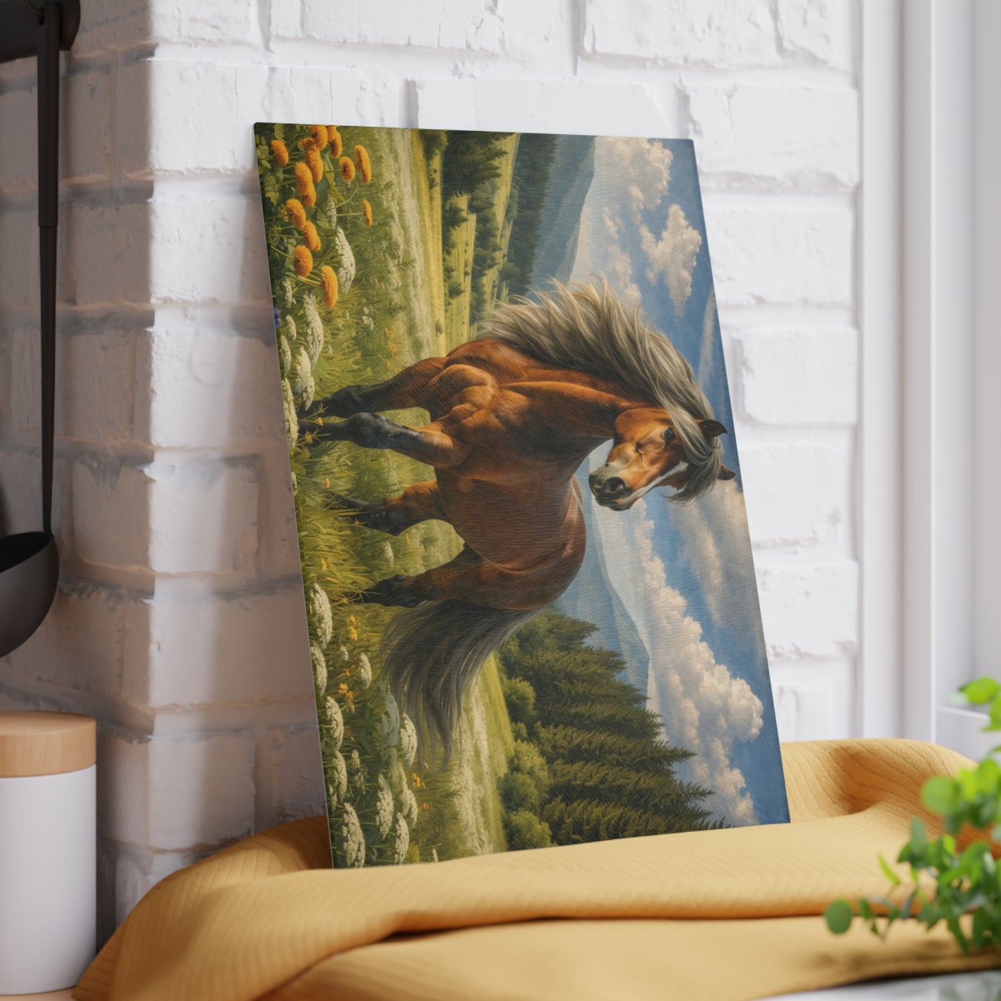 Majestic Horse in Mountain Meadow Glass Cutting Board – Western Farmhouse Horse Lover Kitchen Decor