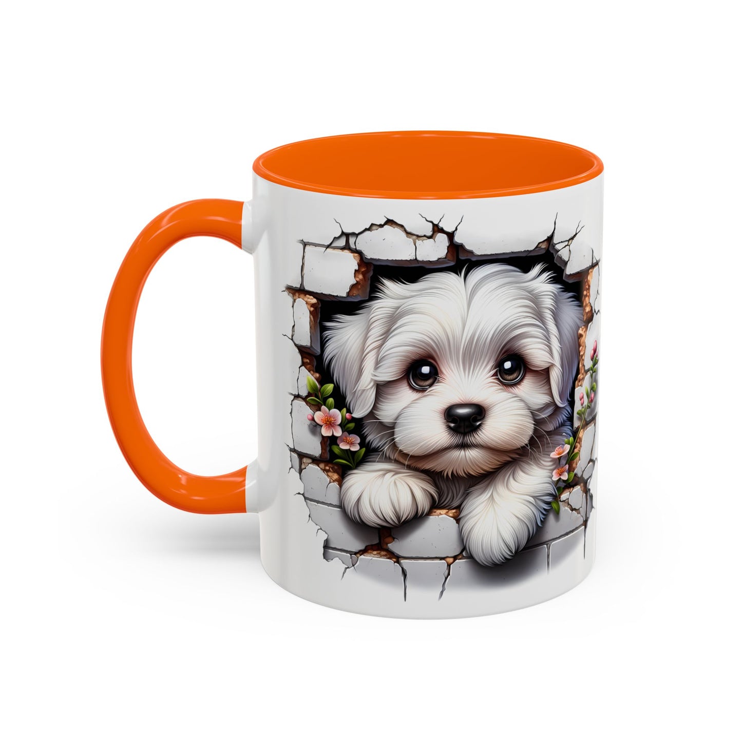 🎀🐶 Maltese Puppy Accent Mug – Cute Peek-Through Dog Design for Animal Lovers ☕💖