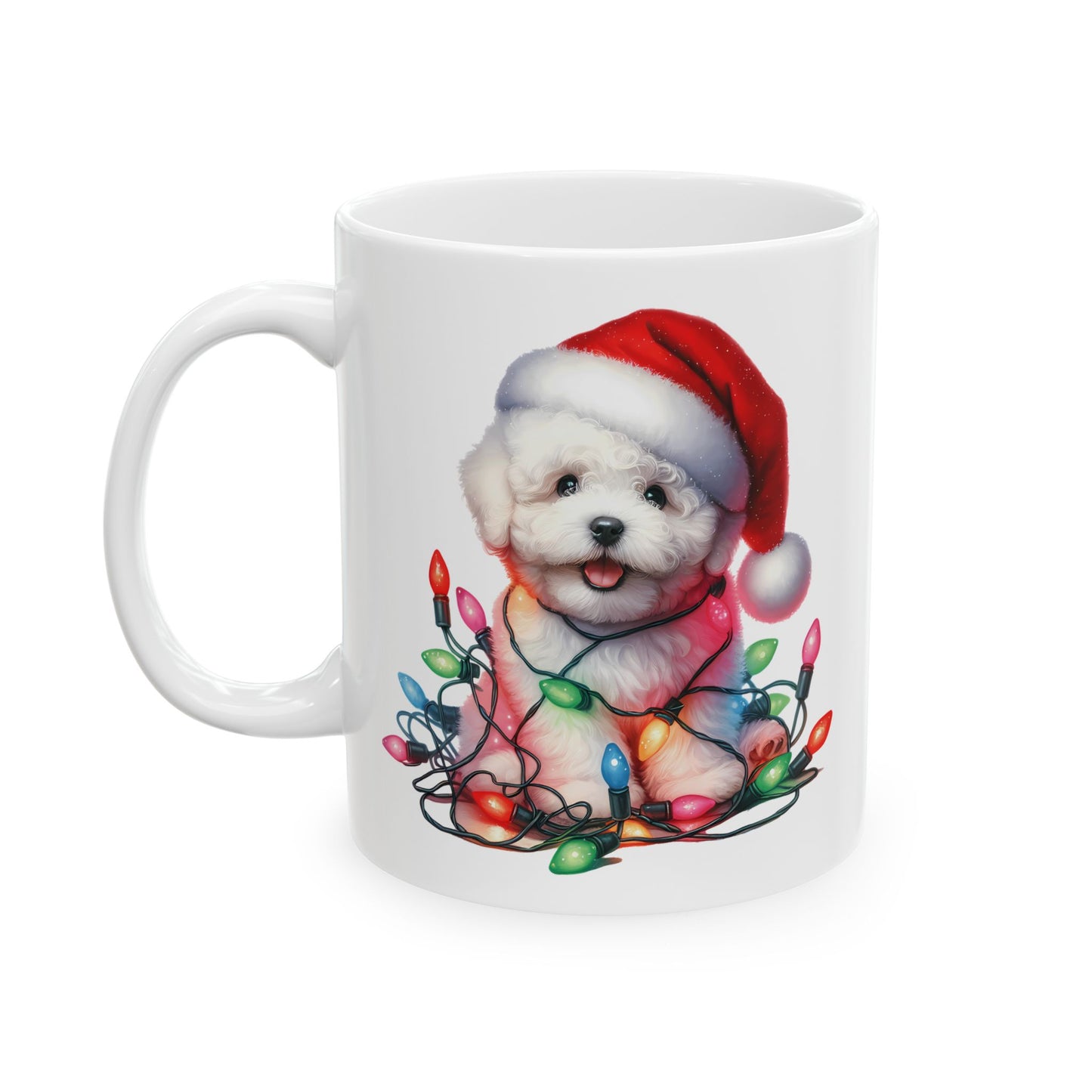 🎄 Bichon Frise Christmas Lights Mug – Holiday Cheer with a Fluffy Twist ☕